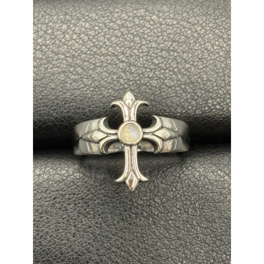 New Condition Sterling Silver Moonstone Cross Ring Size 7 925 J3
